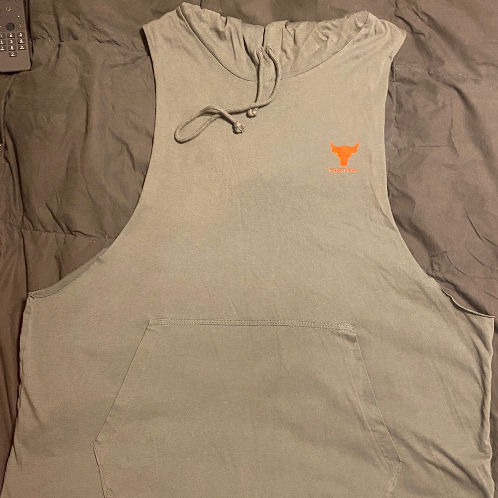 Gray Sleeveless Hoodie with Orange Logo